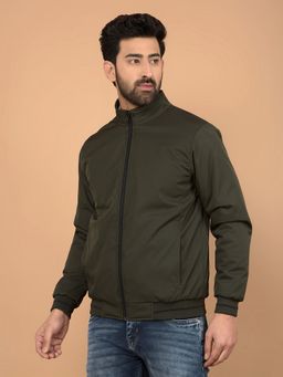 CRIMSOUNE CLUB - Men Mock Neck Bomber Reversible Olive Jacket