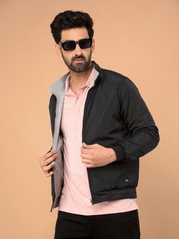 CRIMSOUNE CLUB - Men Mock Neck Bomber Reversible Black Jacket
