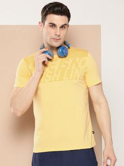 Alcis - Men Yellow Half-Tone Typography Graphic T-Shirt