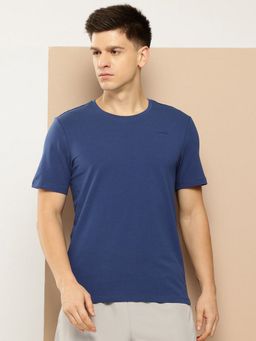 Alcis - Men Navy Blue Solid Cotton Lycra T-Shirt