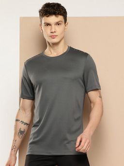 Alcis - Men Dark Grey Solid Polyester T-Shirt
