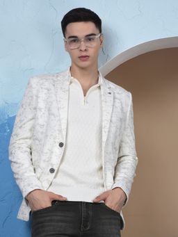 CRIMSOUNE CLUB - Men Printed Notched Lapel Single-Breasted Off White Blazer