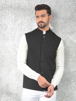 CRIMSOUNE CLUB - Men Jacquard Waist Black Coat