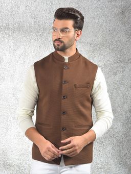 CRIMSOUNE CLUB - Men Jacquard Waist Brown Coat