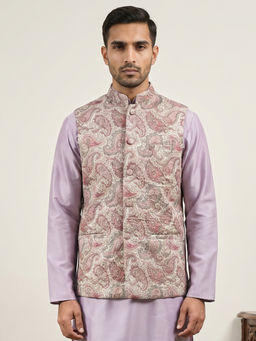 Jompers - Men Peach Paisley Printed Cotton Blend Nehru Jacket