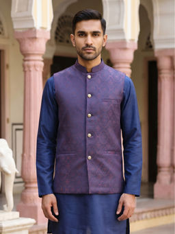Jompers - Men Purple Silk Blend Woven Nehru Jacket