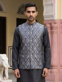 Jompers - Men Grey Woven Design Nehru Jacket