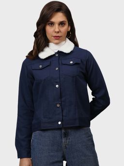 Campus Sutra - Navy Blue Solid Jacket