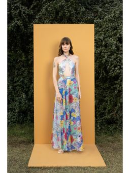 MANDIRA WIRK - Hibiscus Printed Sequins Romper Gown