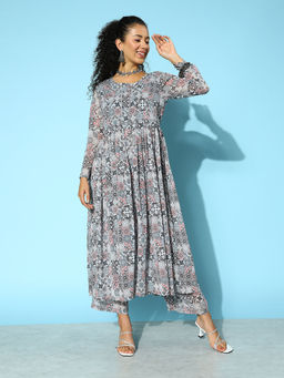 Varanga - Women Grey Printed Flared Co-ord Set