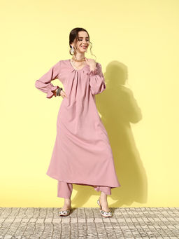 Varanga - Women Workwear Mauve Solid Flared Co-ord Set