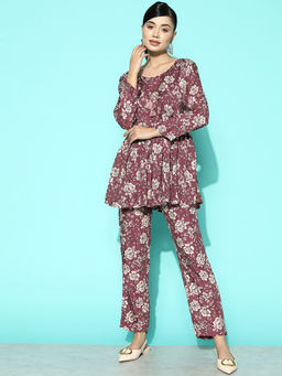 Varanga - Women Wine Floral Co-Ord (Set of 2)