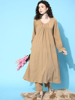 Varanga - Women Workwear Beige Solid Flared Co-ord Set
