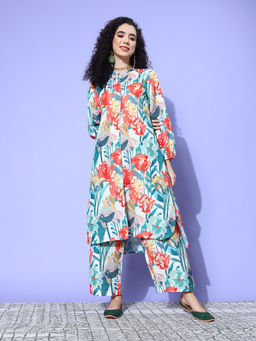 Varanga - Women Cream Printed Straight Co-ord Set