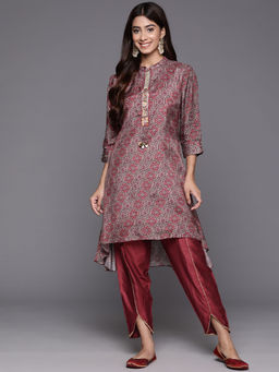 Varanga - Women Maroon Printed Curved Co-ord Set