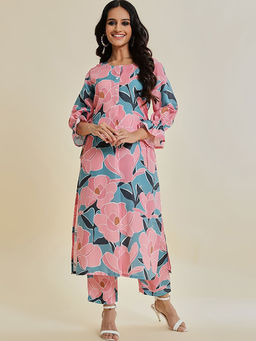 Varanga - Women Teal Printed Straight Co-ord Set