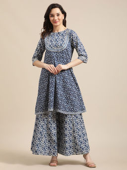 Varanga - Women Blue Printed Flared Co-ord Set