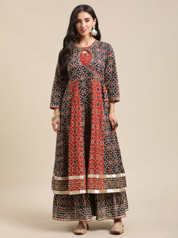 Varanga - Women Blue Printed Flared Co-ord Set