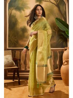 Mysilklove - Women Green Organza Woven Saree with Unstitched Blouse