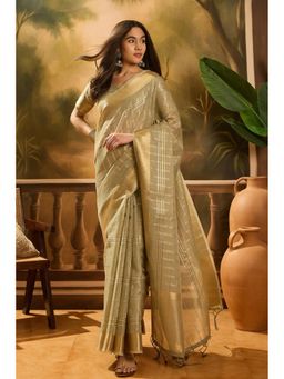 Mysilklove - Women Green Organza Woven Saree with Unstitched Blouse