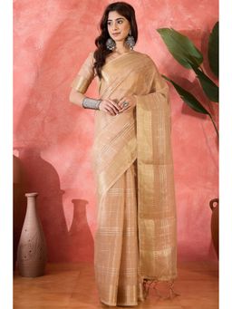 Mysilklove - Women Pink Organza Woven Saree with Unstitched Blouse