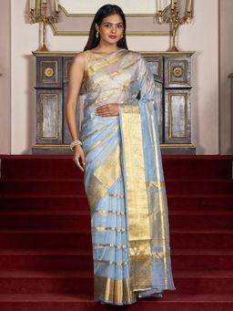 Teejh - Women Blue Georgette Woven Saree Without Blouse