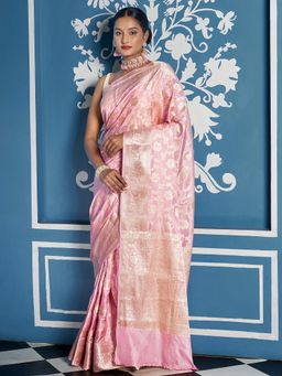 Teejh - Women Pink Silk Woven Saree Without Blouse