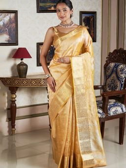 Teejh - Women Gold Tissue Woven Saree Without Blouse