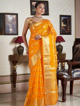 Teejh - Women Mustard Silk Woven Saree Without Blouse