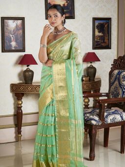 Teejh - Women Green Silk Woven Saree Without Blouse