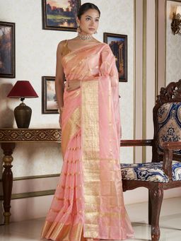 Teejh - Women Pink Silk Woven Saree Without Blouse