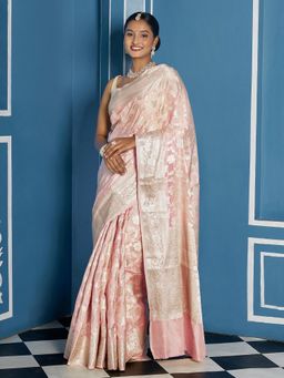 Teejh - Women Pink Silk Woven Saree Without Blouse