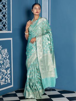 Teejh - Women Green Silk Woven Saree Without Blouse