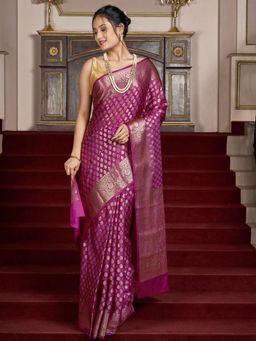 Teejh - Women Purple Silk Woven Saree Without Blouse