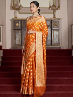 Teejh - Women Mustard Silk Woven Saree Without Blouse