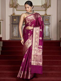 Teejh - Women Magenta Silk Woven Saree Without Blouse