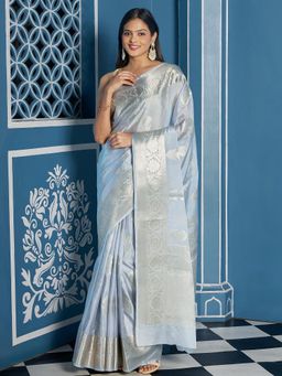Teejh - Women Grey Silk Woven Saree Without Blouse