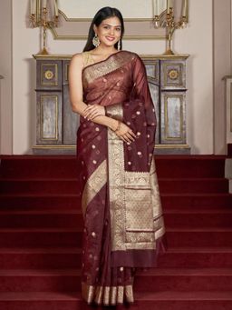 Teejh - Women Maroon Silk Woven Saree Without Blouse