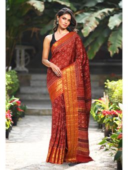 Unnati Silks - Women Red Silk Printed Saree with Unstitched Blouse
