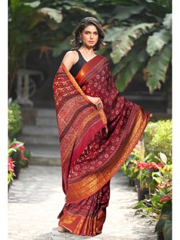 Unnati Silks - Women Red Silk Printed Saree with Unstitched Blouse
