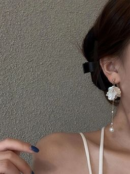 Yellow Chimes - Gold Plated Pearl Studded Contemporary Drop Earrings