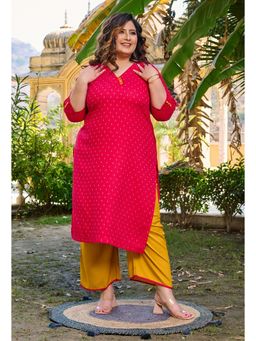 Desi Noor - Plus Size Rani Self Kurta with Mustard Palazzo (Set of 2)