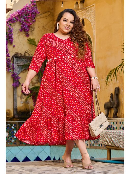 Buy Desi Noor Plus Size Red Bandhani Printed Fit Flare Midi Dress Online Buy Desi Noor Plus Size Red Bandhani Printed Fit Flare Midi Dress Online