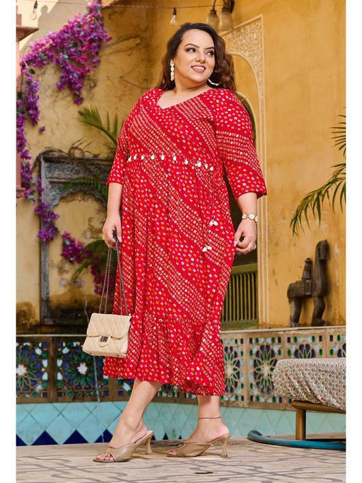 plus size red fit and flare dress 24seven Comfort Apparel Plus Size Fit and Flare Dress-Red-1X