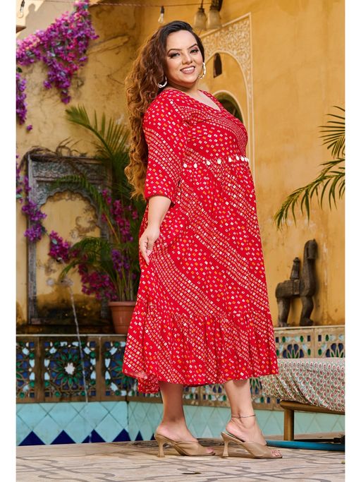Buy Desi Noor Plus Size Red Bandhani Printed Fit Flare Midi Dress Online Buy Desi Noor Plus Size Red Bandhani Printed Fit Flare Midi Dress Online