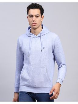 Monte Carlo - Mens Self Design Blue Hooded Neck Full Sleeve Hoodie