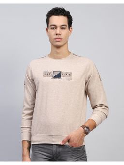 Monte Carlo - Mens Printed Beige Round Neck Full Sleeve Sweatshirt