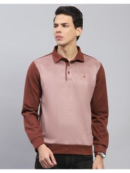 Monte Carlo - Mens Checks Rust Collared Neck Full Sleeve Sweatshirt