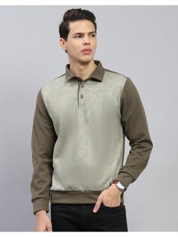 Monte Carlo - Mens Self Design Green Collared Neck Full Sleeve Sweatshirt