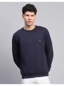 Monte Carlo - Mens Solid Navy Blue Round Neck Full Sleeve Sweatshirt